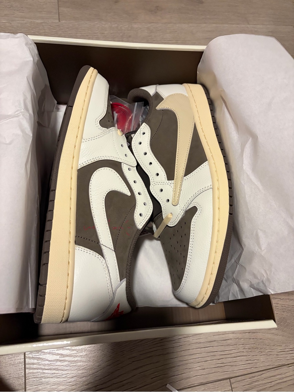Travis Scott Brown, Cream & White Low-Top Sneakers 9.5
